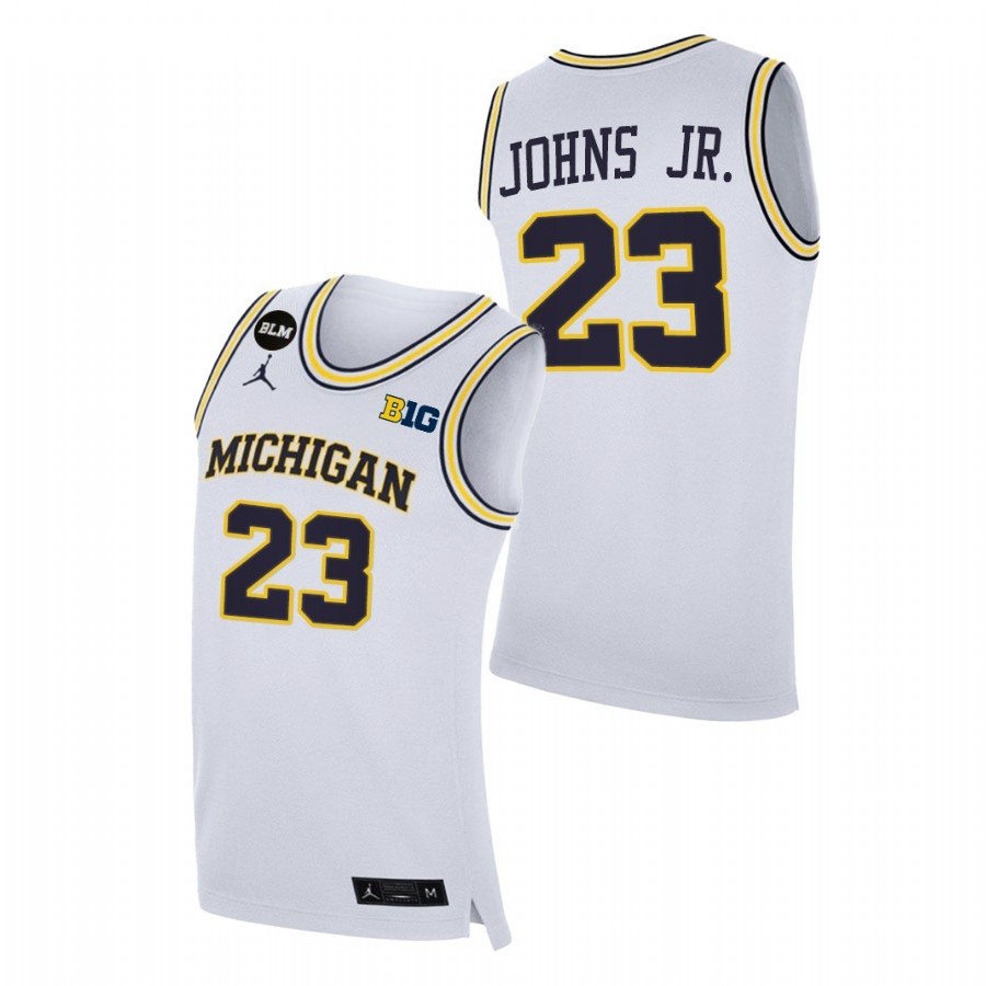 Michigan Wolverines Men's NCAA Brandon Johns Jr. #23 White BLM College Basketball Jersey TMW1049PV